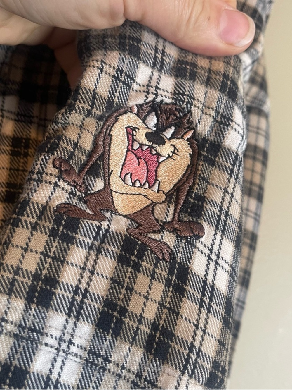 Vintage 99’ Warner Brothers Tasmanian Devil Embroidered Cotton Plaid Button Down - Picture 4 of 12
